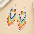Trendy Rainbow-Colored Heart Shape Glass Beads Dangle Huggie Earrings Hand-Woven Women's Jewelry for Weddings Parties Gifts