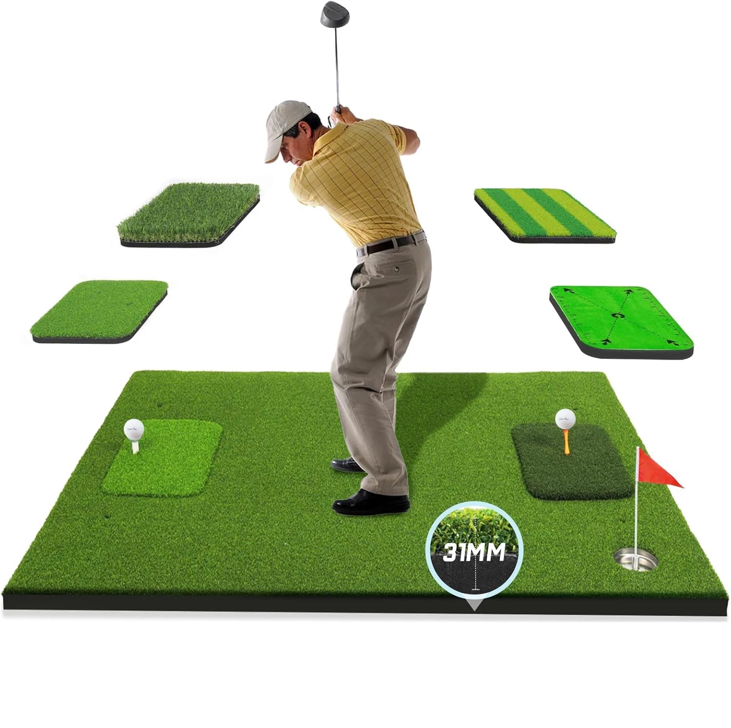 Best-Selling 6-Function Thickened Golf Hitting Mat: Indoor & Outdoor Golf Practice Mat Suitable for All Age Groups