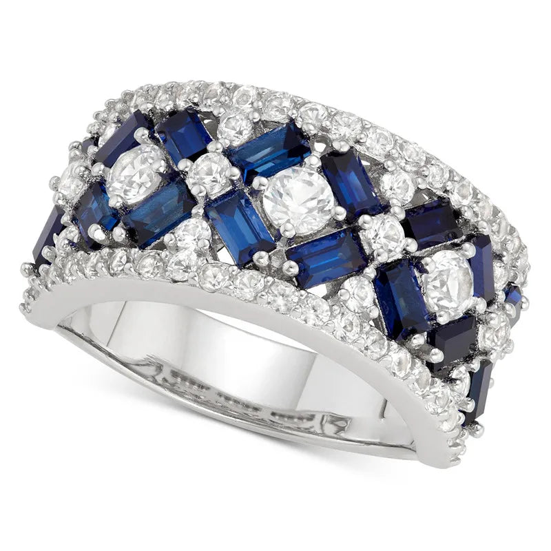 Huitan Fashion Royal Blue Dainty Rings Many Rectangle Round Gems Full Around Zircon Silver Women Trendy Eternity Rings