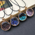 Healing Crystal Wishing Round Bottle Pendants Necklace for Womens Girls Tumbled Gravel Chips Stone Pendant Jewelry
