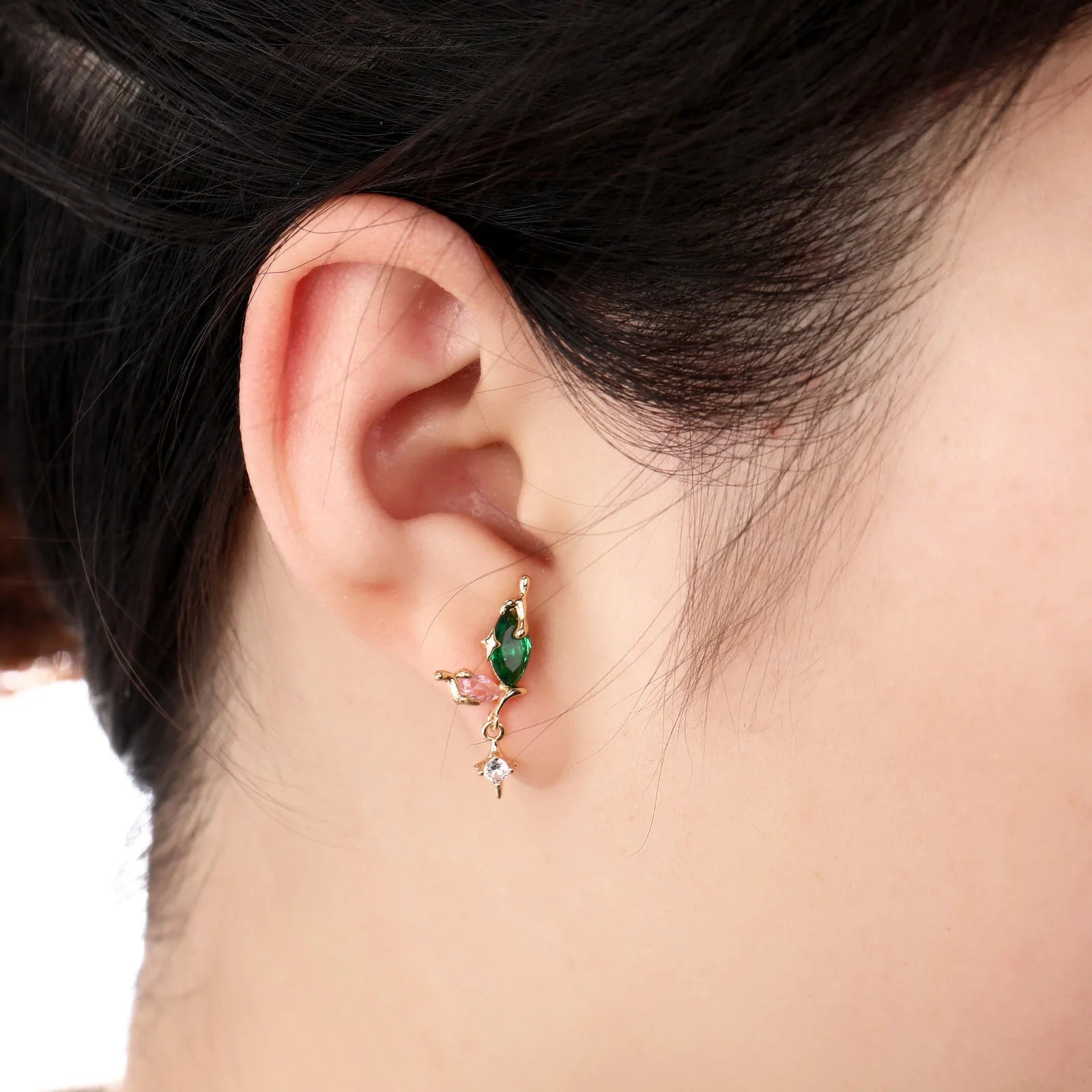 Trendy Girls Wind Small Dinosaur Stud Earrings Glass Animal Chili Vegetable Zircon Gold Plated Rainforest Earrings-Mainly Brass
