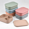 Reusable Unbreakable Silicone Bento Lunch Box Microwave Dishwasher Safe 3 Compartment Silicone Bento Box for Kids and Adult