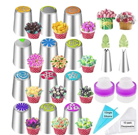 Factory Cake Decorating Tools Set Baking Accessories Russian Icing Nozzles Pastry Piping Tips(27 Pcs/set)