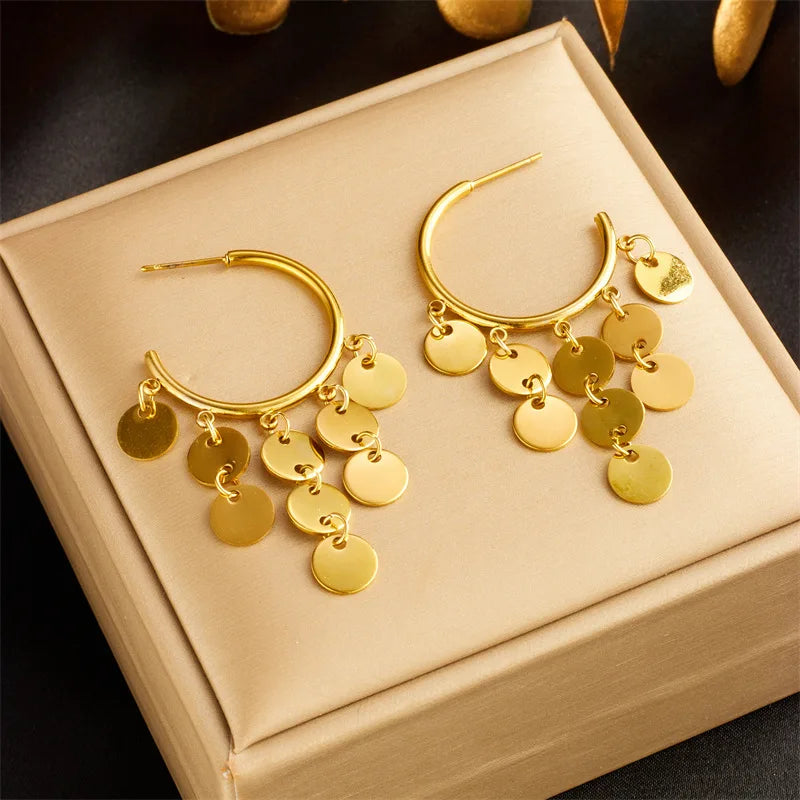 Luxury Women's Stainless Steel Gold Plated Geometric Pendant Earrings Trendy for Weddings Parties Engagements or Gifts