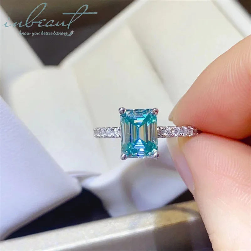 New Arrival Silver 925 Original Brilliant Radiant Cut 1 Carat Diamond Test Past Blue Moissanite Ring for Women Gemstone Jewelry