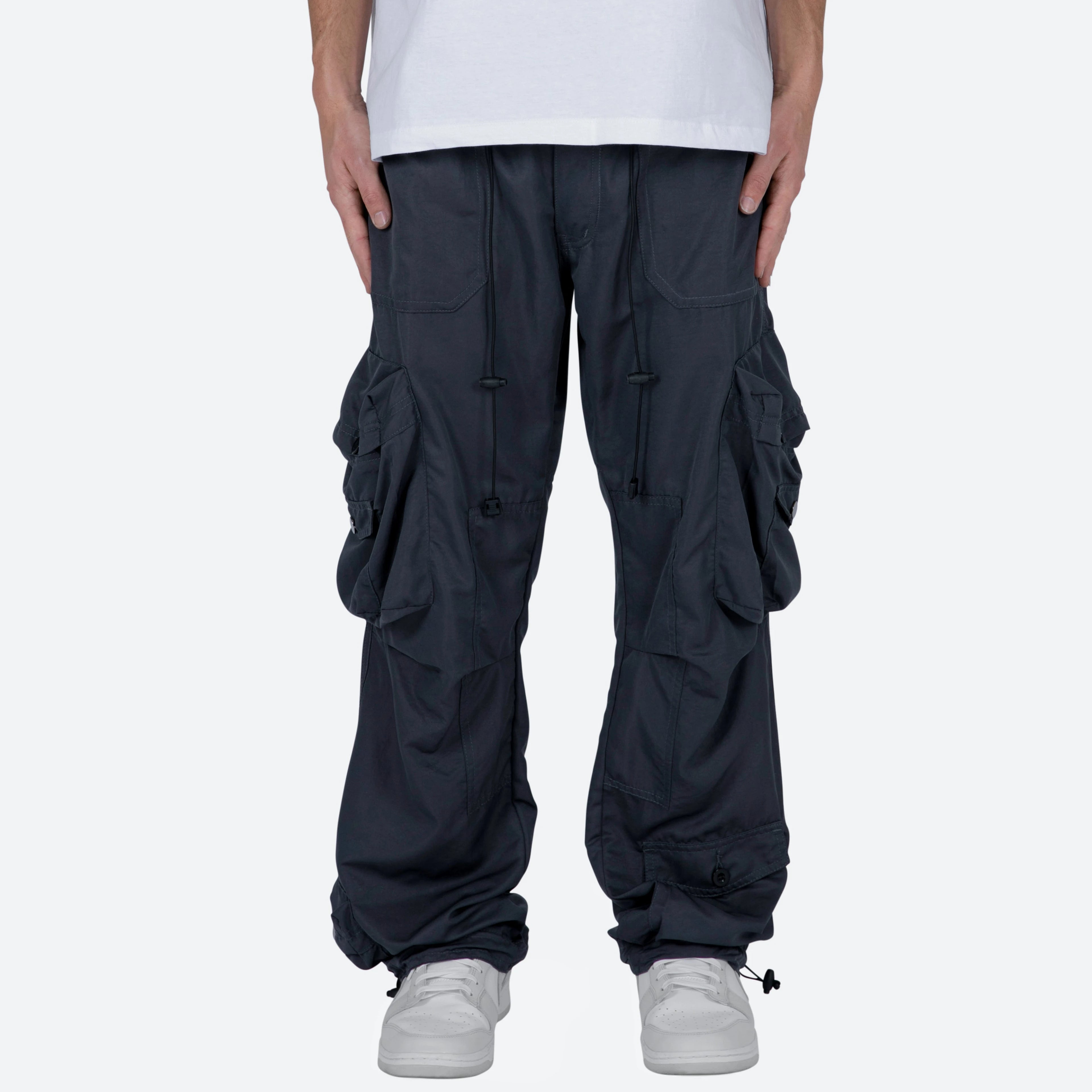 Custom Cargo Sweatpants Trousers for Men Polyester Elastic Waist Drawstring Multi Pocket Wide Leg Baggy Cargo Pants