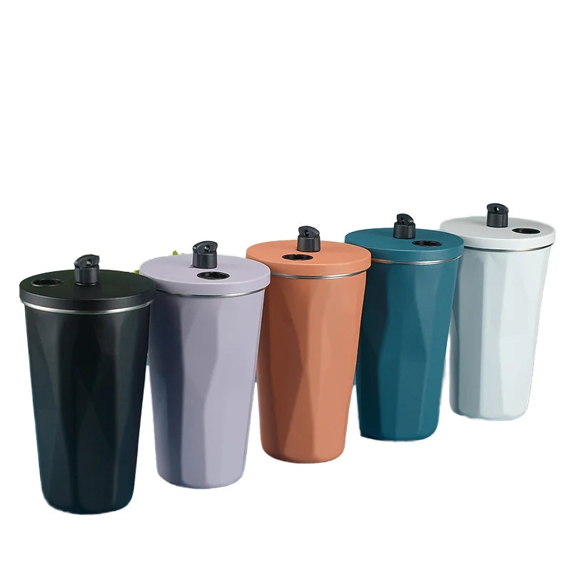 304 Stainless Steel Tumbler Thermos New Diamond-Shaped Design Portable Coffee Cup Straw for Travel Outdoor Use Glam Vacuum Water
