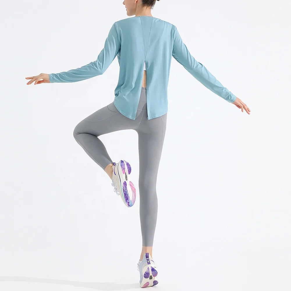 Women's High Stretch Yoga Gym Long Sleeve Top Quick Dry Breathable Solid Pattern T-Shirt XL Plus Size Fitness Sportswear Running