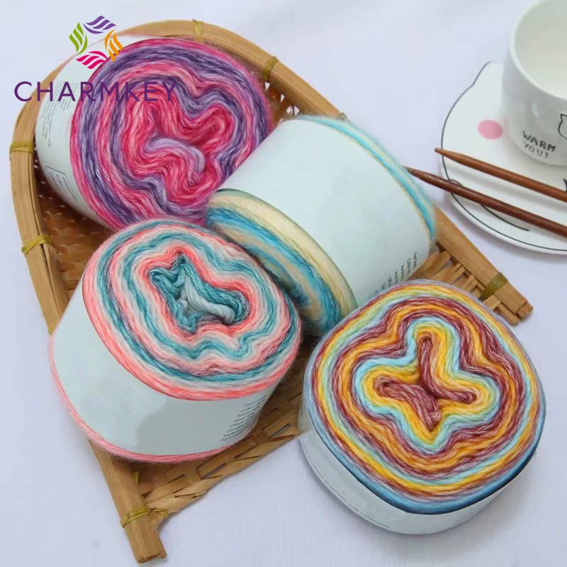 Wholesale Colorful Cake Yarn rainbow Knitting Crochet Yarn Cake Wool Yarn
