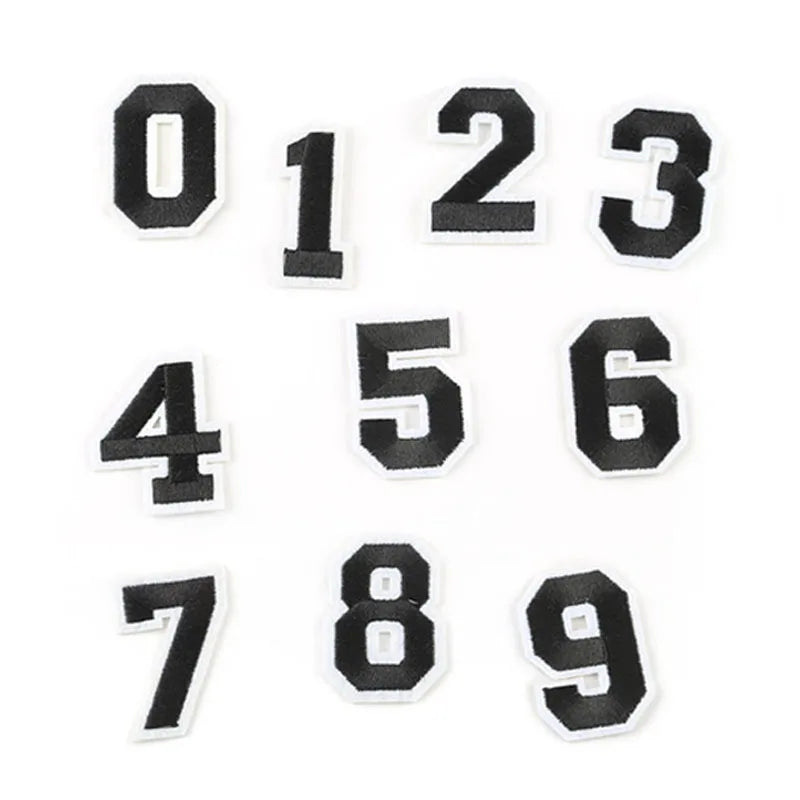 0 to 9 Iron-On Black Embroidered Nonwoven Felt Team Uniform Figure Number Patches for Clothes and Hats