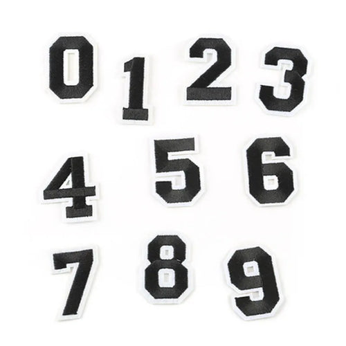 0 to 9 Iron-On Black Embroidered Nonwoven Felt Team Uniform Figure Number Patches for Clothes and Hats