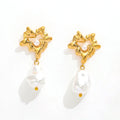 Trendy 18K Gold Plated Imitation Pearl Stud Earrings Stainless Steel Irregular Heart Geometric Pattern Wholesale