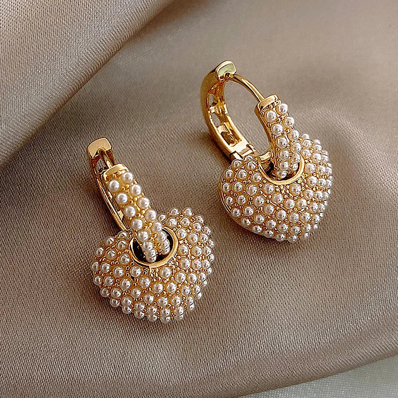European and American INS Premium Two Wear Geometric Earrings Fashion and Exquisite Pearl love Heart Earrings for Women