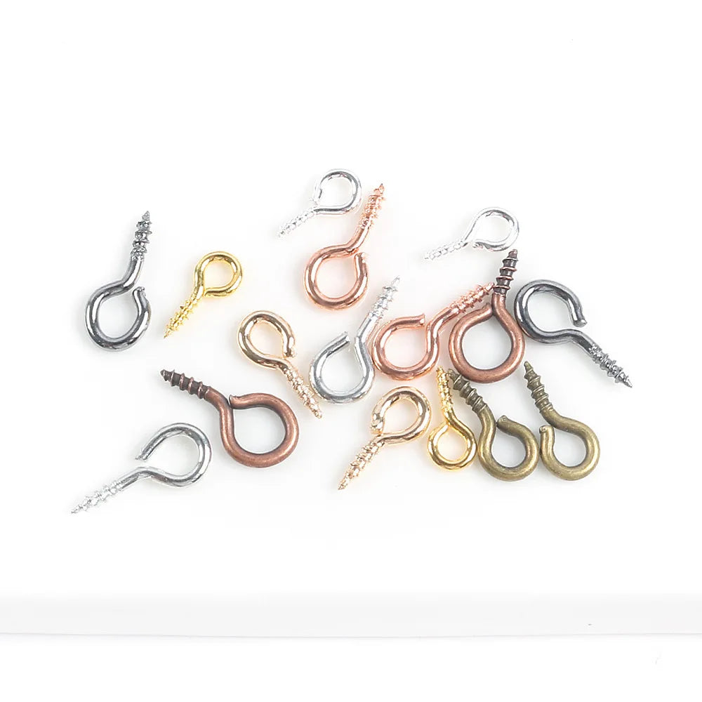 8/10/12/13mm DIY 100 Pieces Small Screw Eye Pins 19x9mm Eye Pins Hooks Mini Screw Eye Pin Peg for Cork Top Bottles Charm Bead