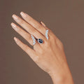 New Women Bride Luxury Jewelry Fashion Cubic Zircon Blue Adjustable Leaf Two Finger Rings