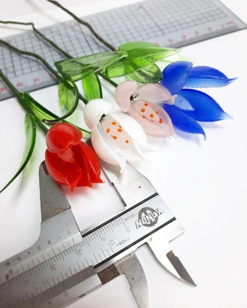 Artificial Handmade Wire Stem Murano Glass Flowers Sculpture Folk Art Home Decoration Sustainable 17cm