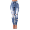 European Hot Style Torn Leg Worn Jeans Stretch Tight Skinny Panty Pants Woman