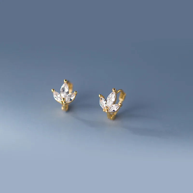 Wholesale Luxury 925 Sterling Silver Flower Hoop Earrings Three-Petal Zircon Trendy Piercing Jewelry for Women Romantic
