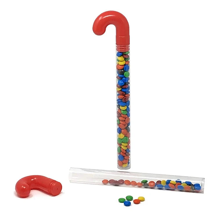 Christmas Candy Cane Tubes Toy Red Plastic Empty Packaging for Sugar Cake Lollipop Cookie with Red Topper