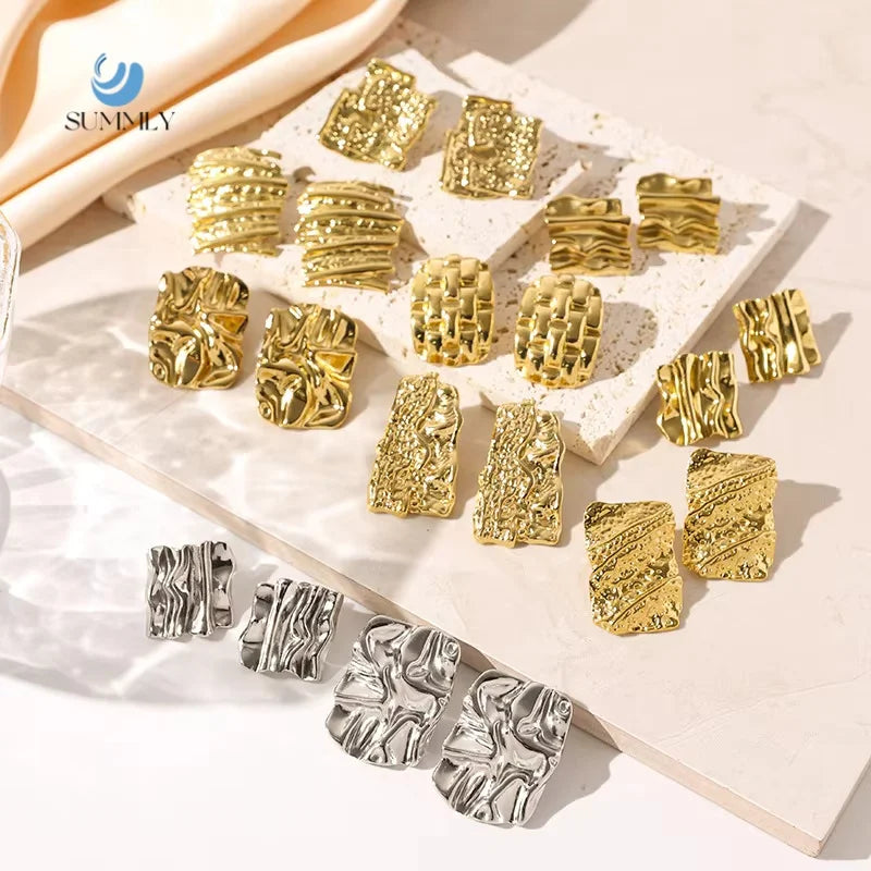 SUMMLY Personality Trend Irregular Texture 18K Gold Plated Stainless Steel Earrings Fashion Jewelry Manufacturer