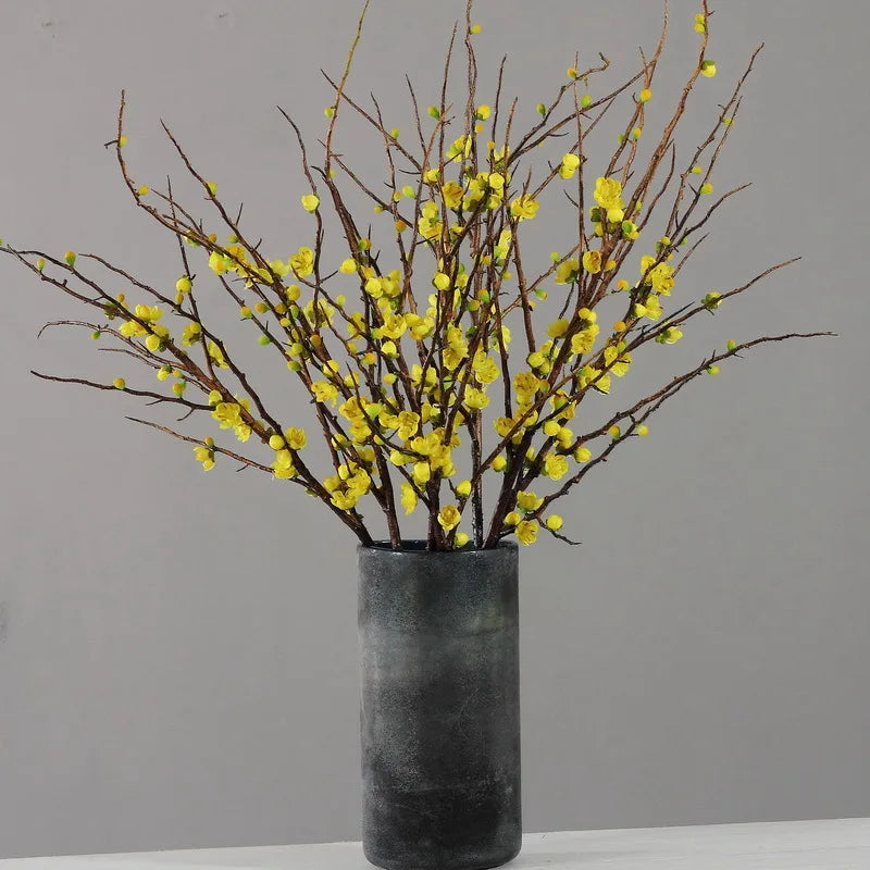 Qq339 Wholesale Artificial Plum Blossom Real Touch Yellow Flower Branch Wedding Decoration Flower Home Wedding Decor