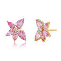 Milskye S925 Luxury Girl Gold Plated Teardrop pink Gem Diamond Trio Cluster Earrings
