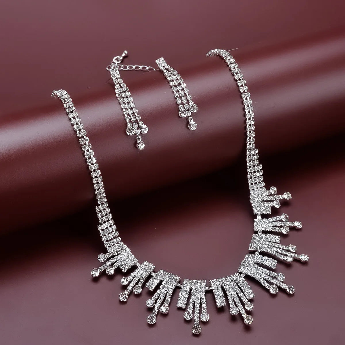 Top Quality Luxury Tassels Crystal Jewelry Necklace Earing Set Bling Wedding Bridal Jewelry Sets for Women Bijoux Mariage Zestaw