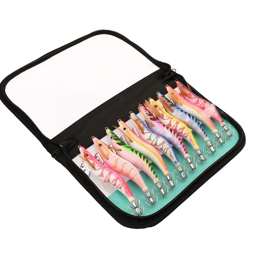 Luminous Squid Hook Jigs Wood Shrimp Egi Fishing Lure Set 11.5cm/14.5g 13.5cm/21g Artificial Plastic Fishing Lure Iscas