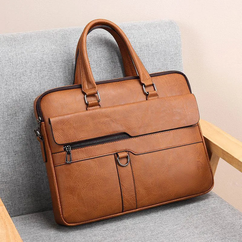 Wholesale Business Bag 14 Inch Large Men Good Leather Briefcase for 14 Inch LaptopPU Leather Satchel Bag