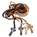 Wholesales Catholic Religious Accessories Rosary Necklaces Wooden Beads Handmade Cross Necklace