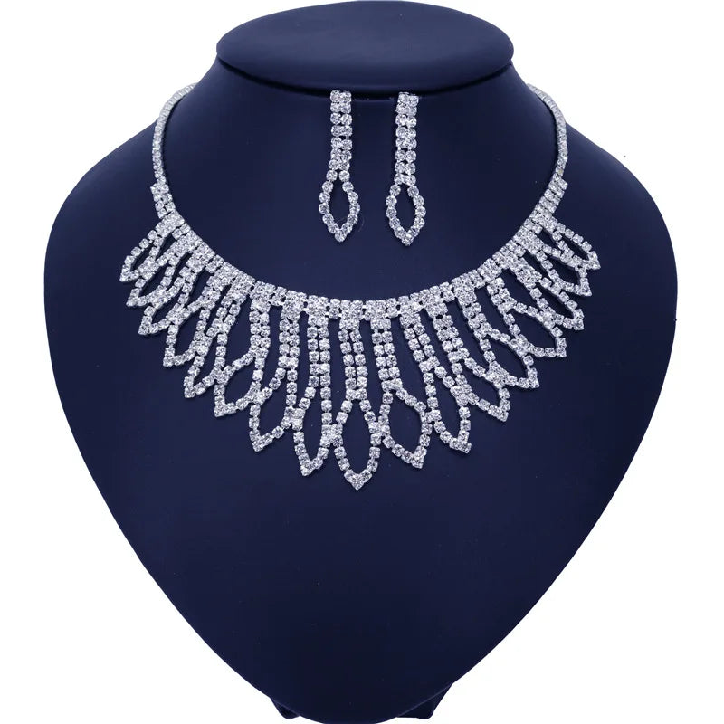 Bridal Wedding Dinner Party Accessories Rhinestone Earrings Necklace Creative Full Diamond Jewelry Set for Women