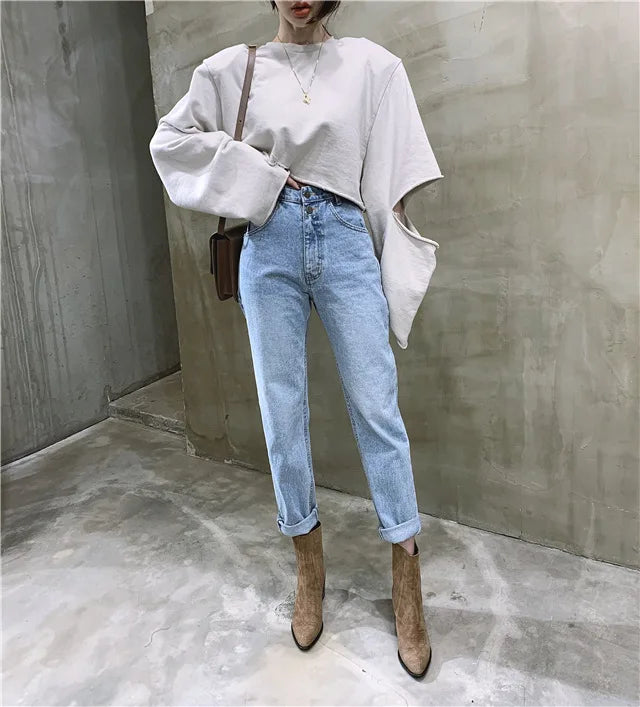 Vintage High Waist Straight Jeans Pant for Women Streetwear Loose Female Denim Jeans Buttons Zipper Ladies Trouser 2024