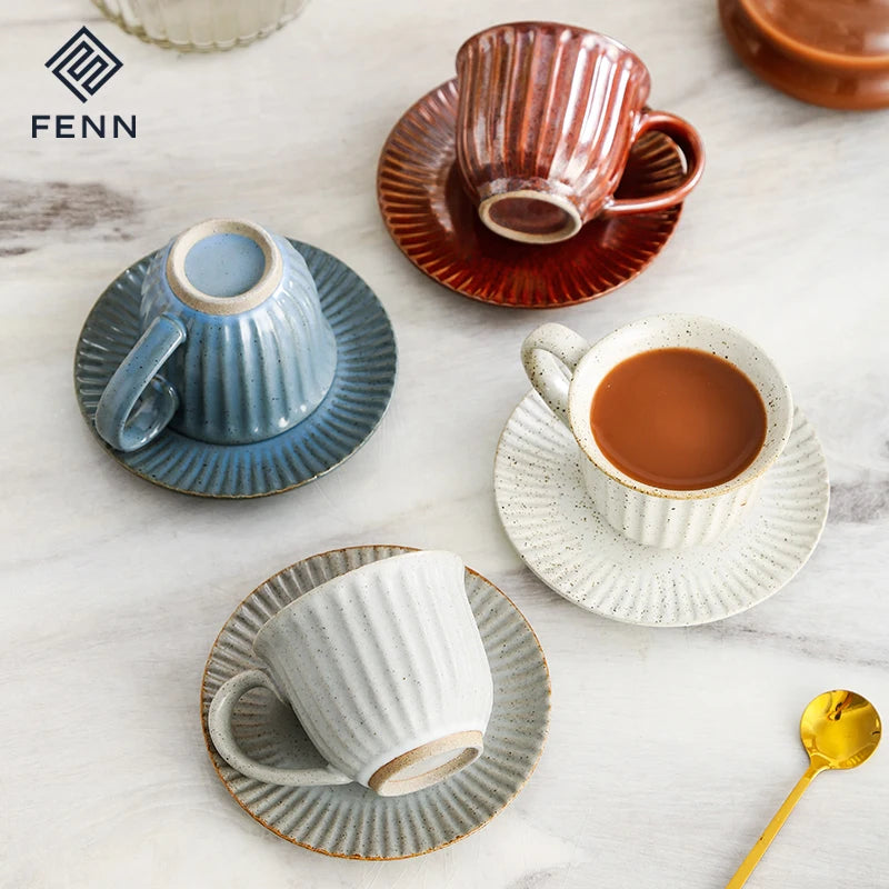 Customize Striped Speckled Mug Ceramic Coffee Tea Cups and Saucers Sets Ceramic Cup Saucer Tea Set