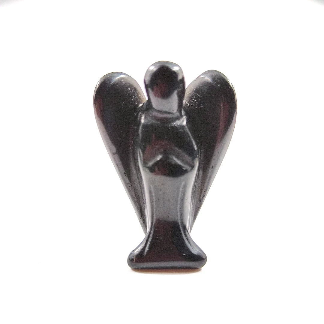 Huiying Natural Crystal 2 Inch Black Obsidian Hand Animal Carvings Cute Angel Crafts