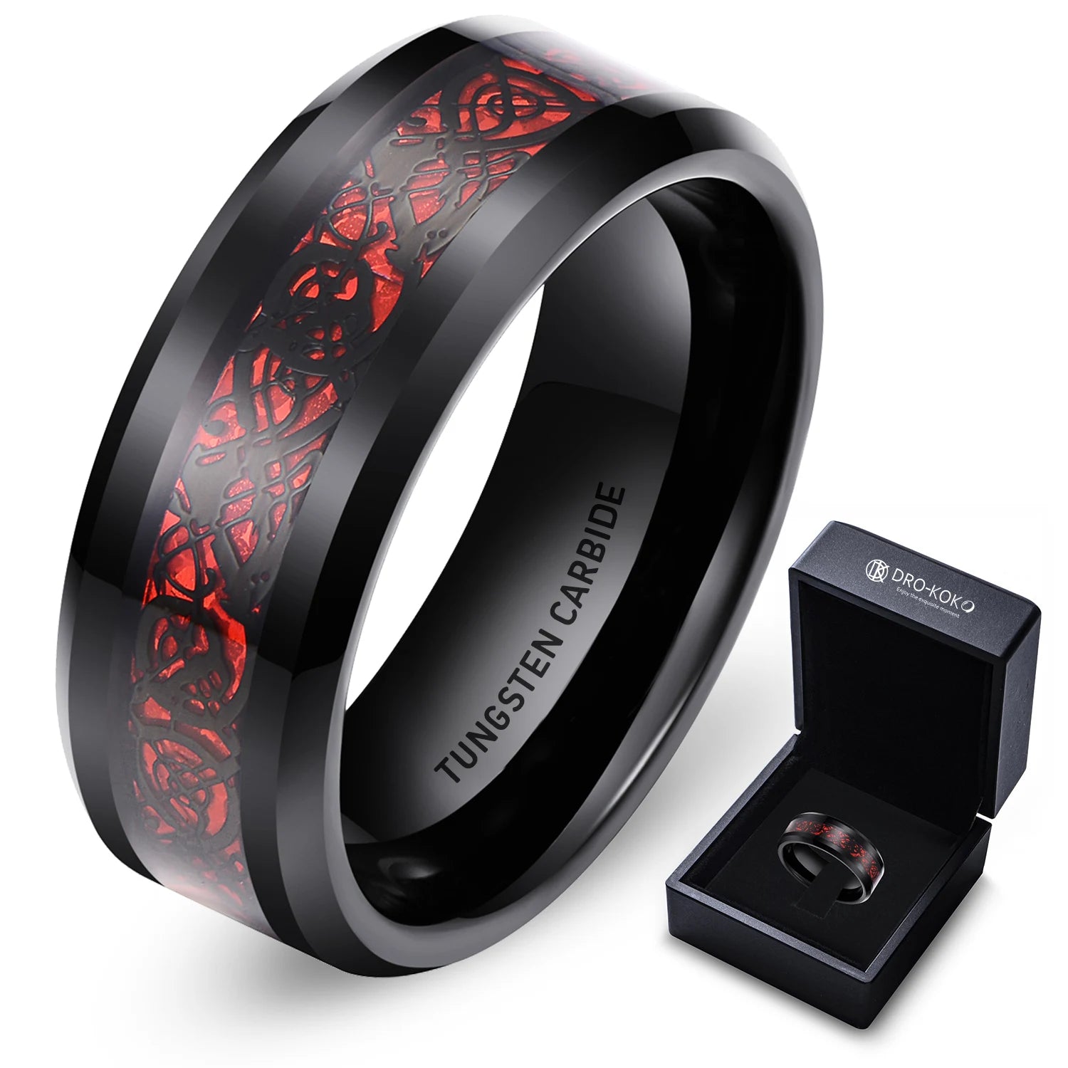 Classic Engagement Ring Tungsten Jewelry Inlay Opal Red Tungsten Ring Black Tungsten Carbide Rings for Men Boys Fashion Rings