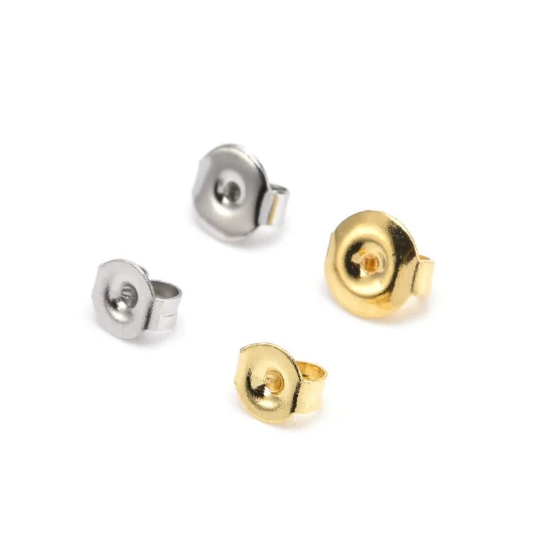 Wholesale 100Pcs/Bag Stainless Steel Stud Earrings Back Supplies Gold Plated Earring Plugs for Jewelry Making Accessories