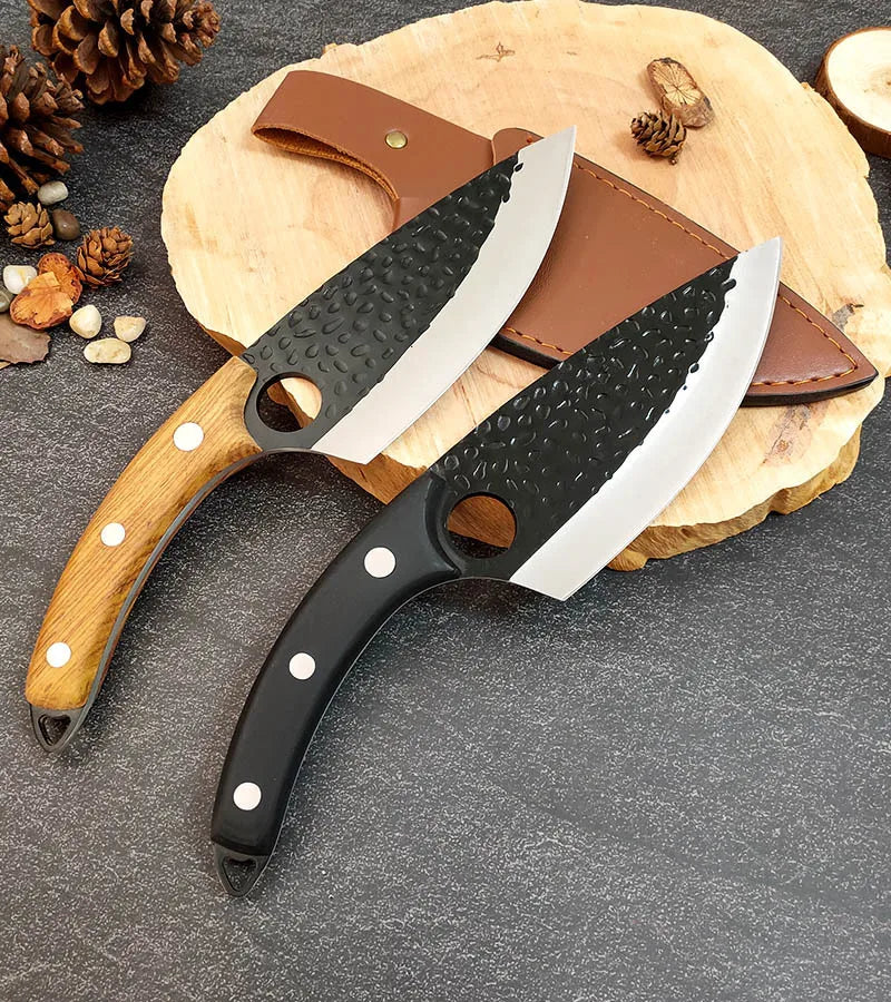 Serbian Handmade Full Tang Chef Kitchen Butcher Forged Boning Cleaver Knife Fish Cutting Knife with Leather Sheath