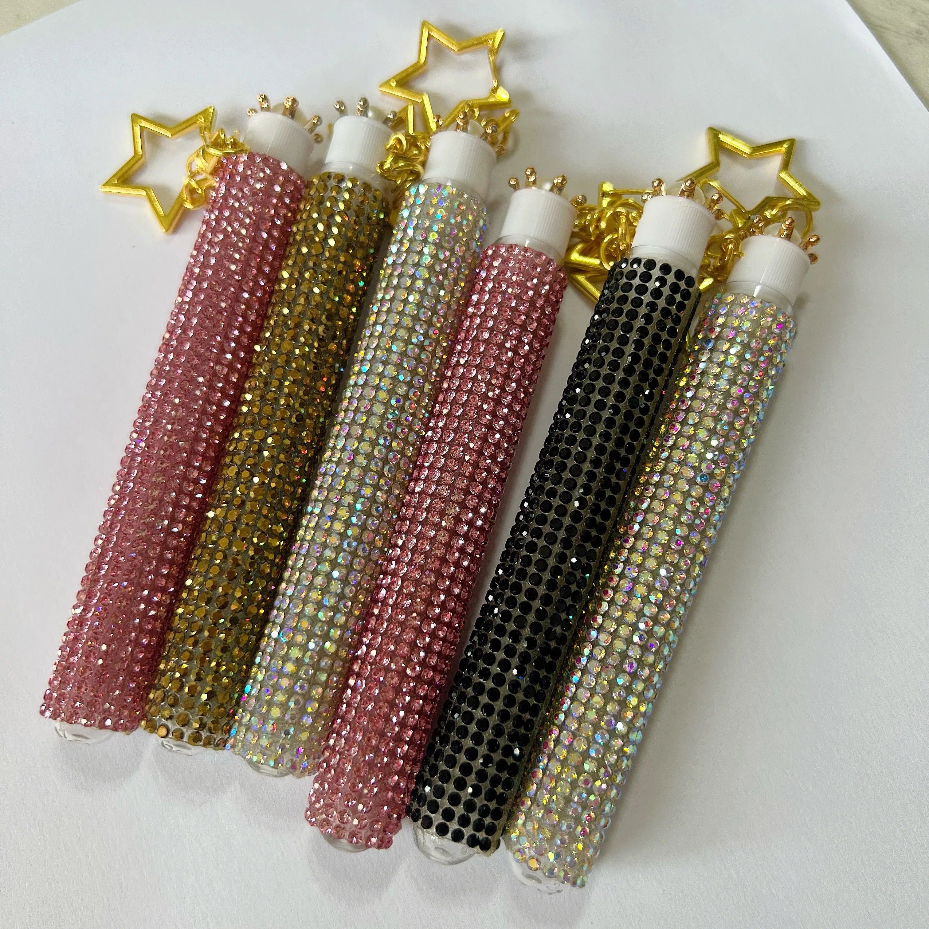 Custom Logo Glitter Mascara Brush Crystal Rhinestone Eyelashes Brushes Wand Tube With Key Chain Eyelash Spoolie Brushes Diamond