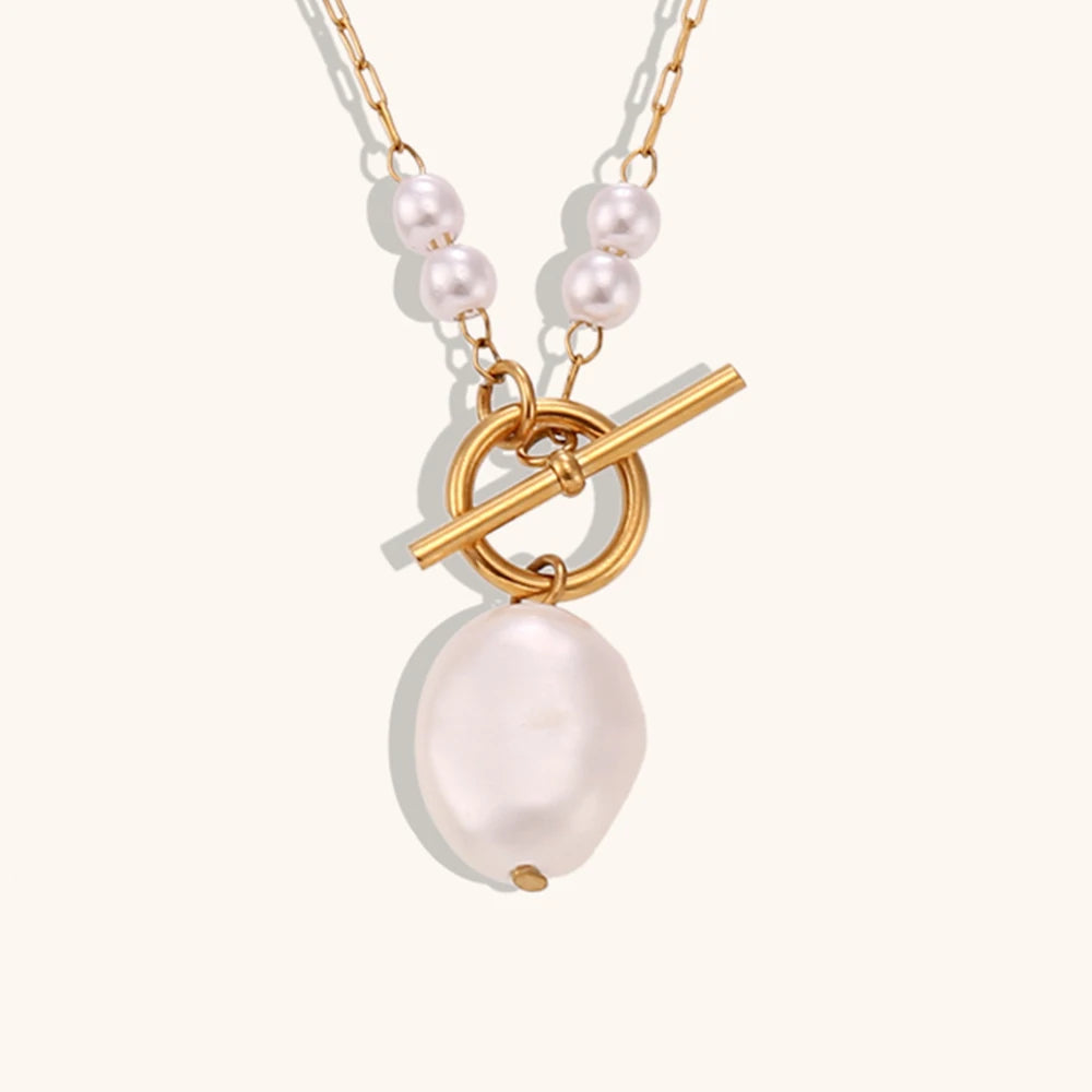 New Arrive Freshwater Pearl Necklace Dainty Fashion Jewelry Stainless Steel Sweater Long Chain Necklace
