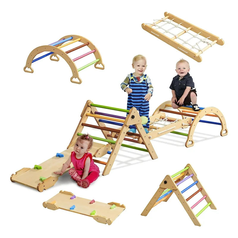 Hot Sale Indoor Wooden Foldable Pickle Triangle Climbing Frames 3 in 1 Montessori Climbing Gym Toys Piklers Triangle