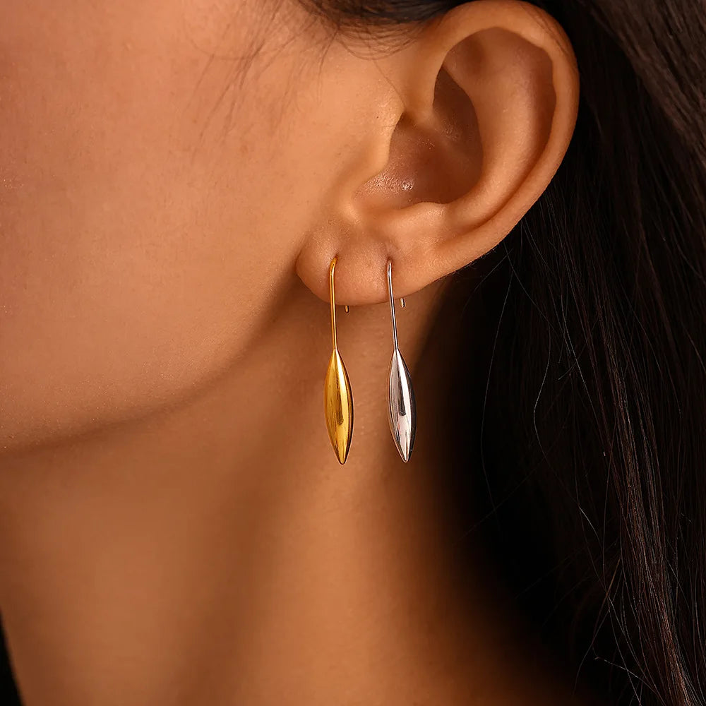 Fashion New Ear Hook Stainless Steel Plated 18K Gold Double Color Water Drop Earrings