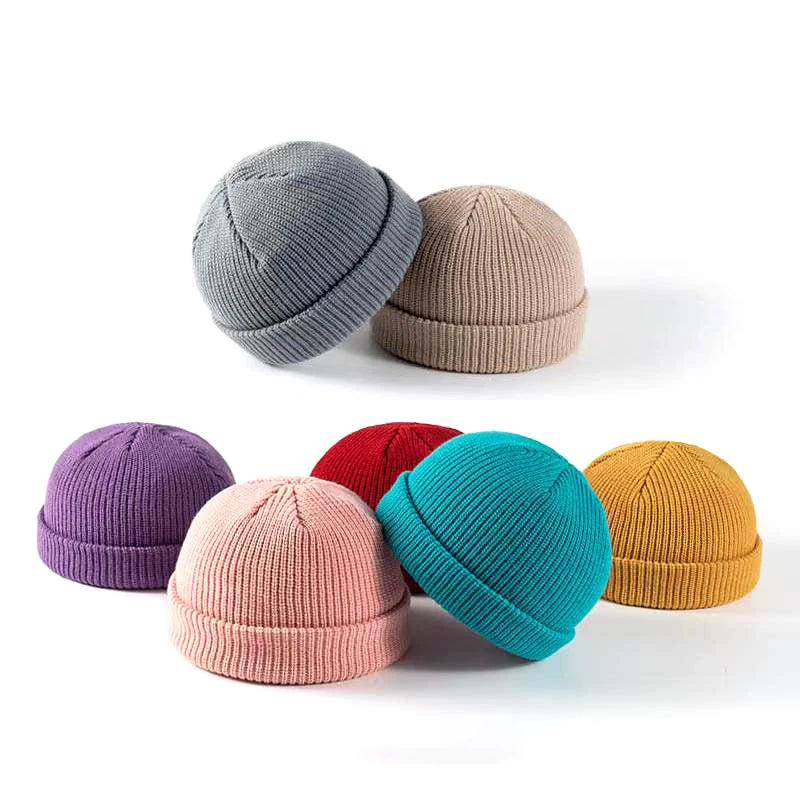 Quick Shipment Promotion Wholesale 100% Acrylic Plain Beanie Keep Warm Cuffed Fisherman Beanie Knitted Winter Hat