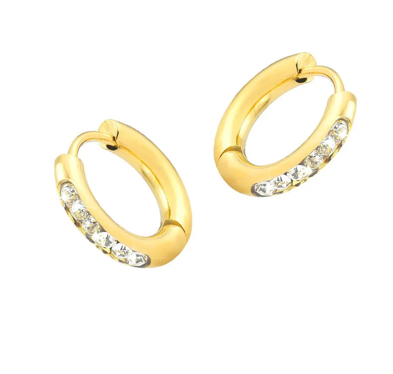 Dainty Women Fashion Rhinestone Jewelry  Gold Plated Stainless Steel Waterproof  Chunky Hoop Huggie Earrings