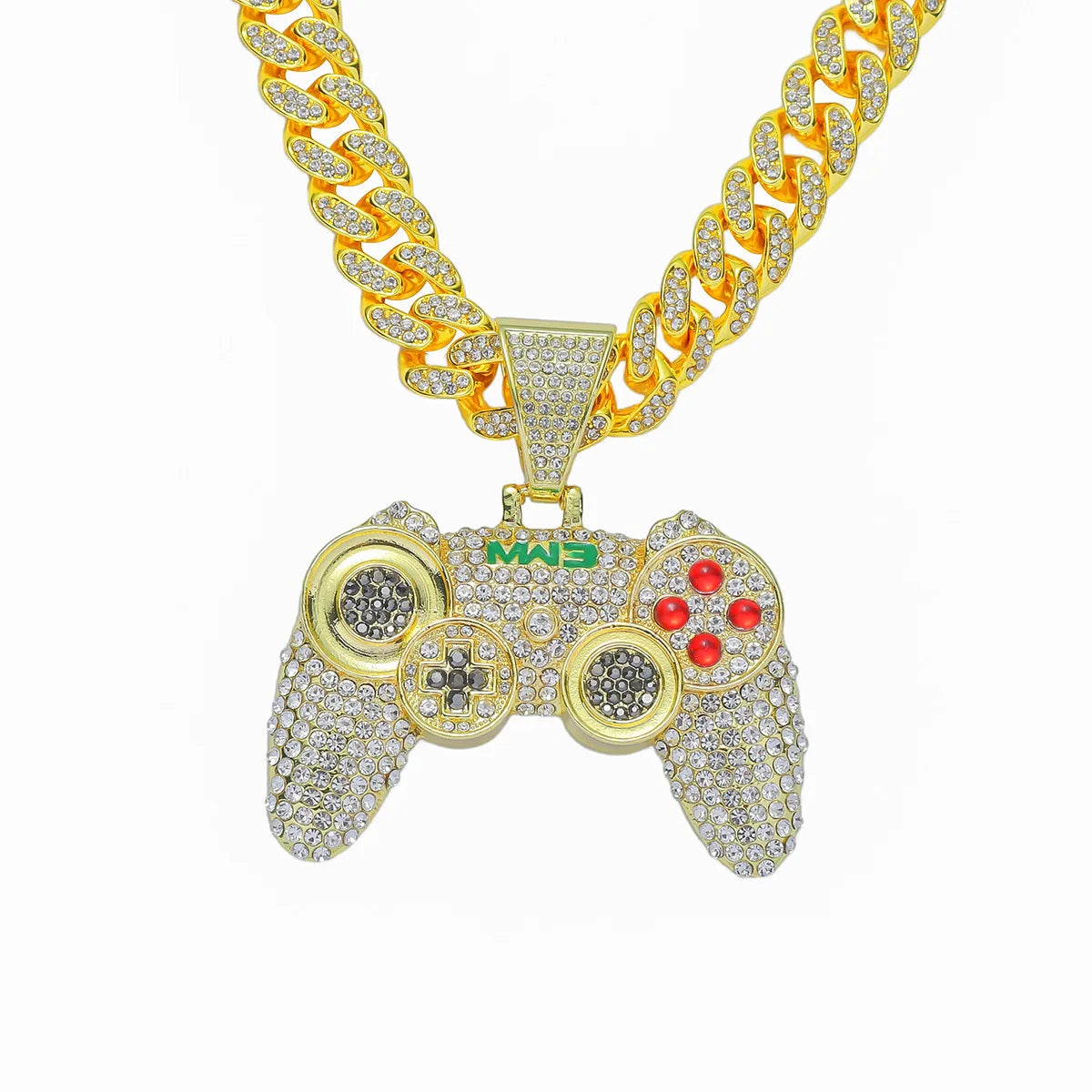 Cool Hip-hop Gamepad Pendant Necklace Fashion Iced Out Miami Chain Motorcycle Necklace Thick Cuban Chain Jewelry Accessories