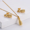 Summer Hawaii Stainless Steel Gold Plated Jewelry Set Cute Tiny Pineapple Stud Earrings and Necklace for Weddings and Parties