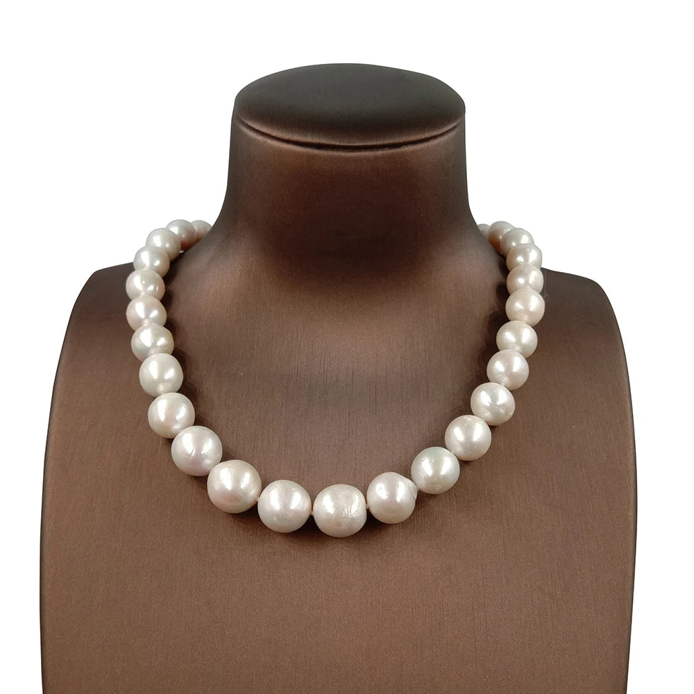 9-12 mm Big Round Nature Freshwater Pearl Choker Necklace Nice PEARL CLASP for Women Knotted Beads