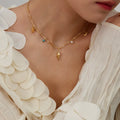 Hot Sell Beach  Stainless Steel Star Sea Conch Pearl Turquoise 18K Gold Plated Charm Necklace for Summer