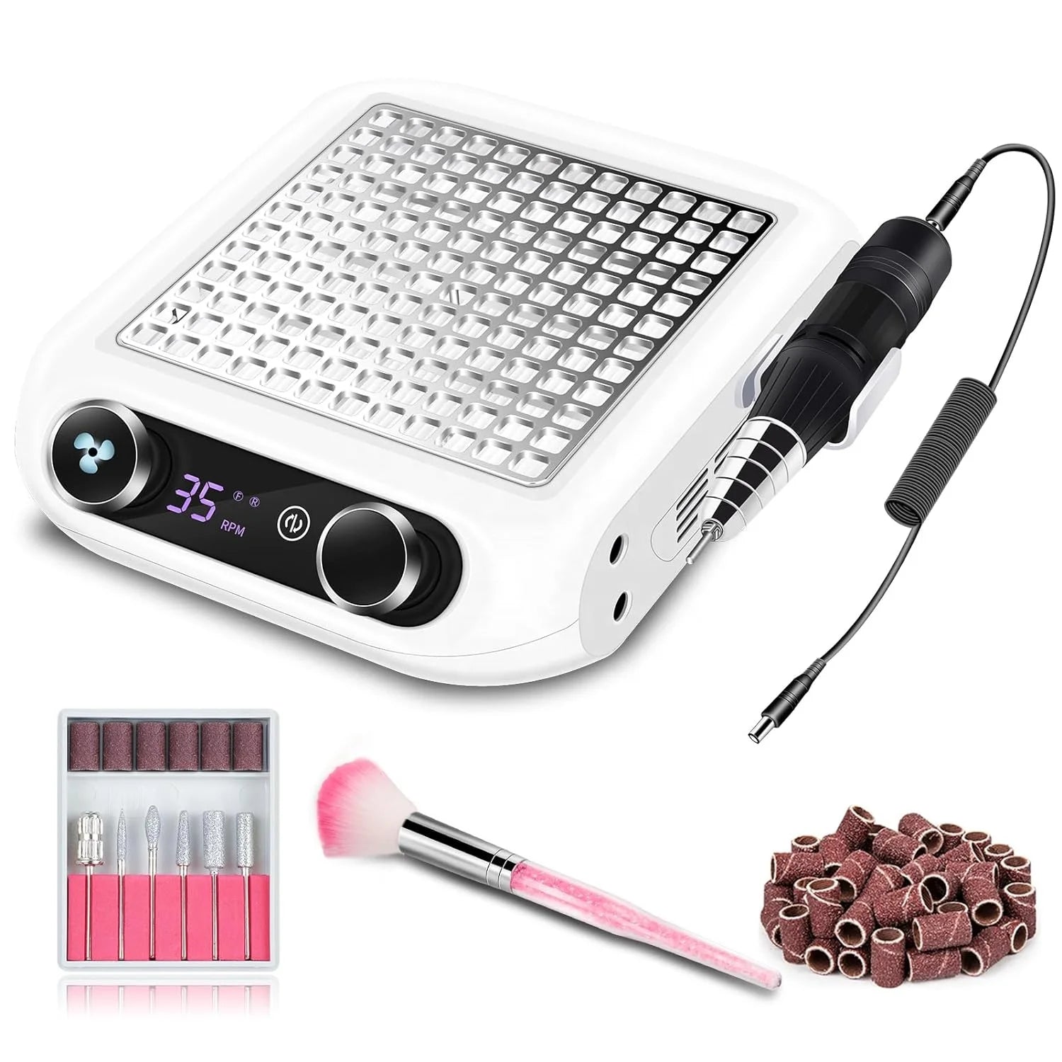 Nail Dust Collector Nail Drill 2 in 1 Smart Dust Collector Tech and Nail Drill Professional 35000 Rpm with LCD Screen