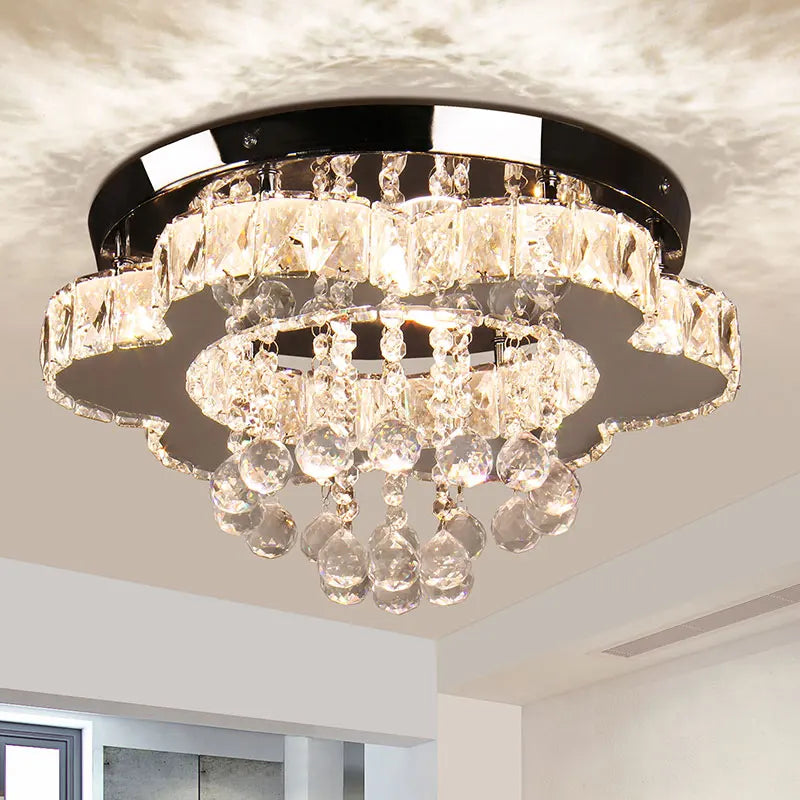 Luxury K9 Crystal Ceiling Pendant Dimmable LED Lighting Fixture Remote Control Flower Design for Kitchen Surface Mount Lighting