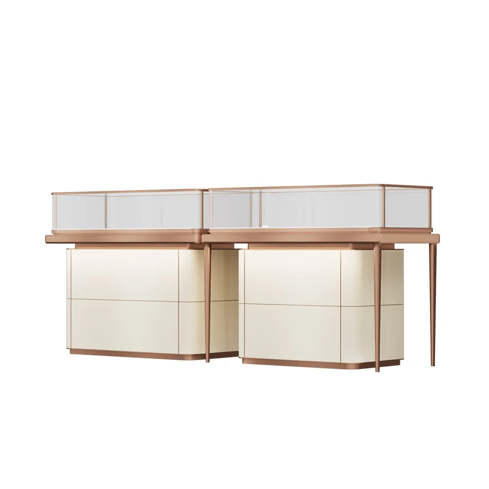 Modern Luxury Wood & Glass Jewelry Display Showcase with Stainless Steel and Custom Design for Jewelry Stores